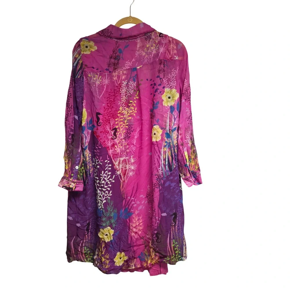 Soft Surroundings Shirtdress Womens PL Pink NEW Lake Garda Under The Sea Beaded - Picture 2 of 5